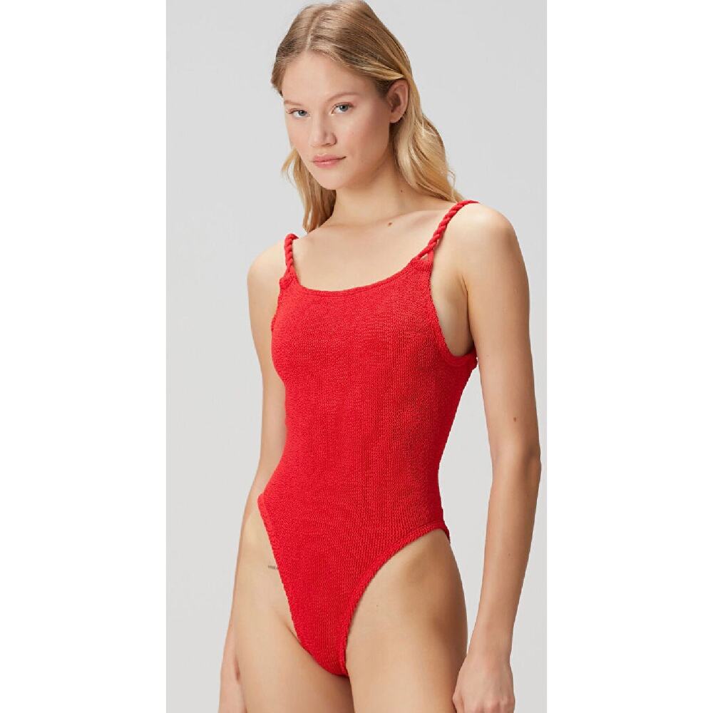Hunza G Red Camille Crinkle One Piece Swimsuit Sz. O/S